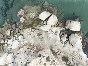 Rocky coast detail. Aerial view. Drone shot. Nature Reserve Cabo de Gata-Nijar, Almería province,