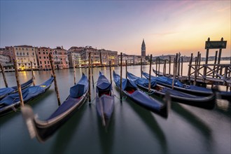 Venetian gondolas, boat dock at the customs office on the Grand Canal, Gondola Traghetto Dogana,