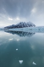 Mountains and glacier edge of Monacobreen, Liefdefjord, Woodfjord area, Spitsbergen Island,