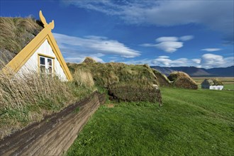 Grass sod houses, peat farm or peat museum Glaumbaer or Glaumbær, Skagafjörður, Norðurland vestra,