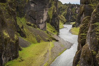 The river Fjaðrá flows through the gorge Fjaðrárgljúfur, Fjadrargljufur near Kirkjubæjarklaustur in