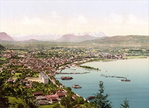 Bregenz, seen from the Haggen, Tyrol, former Austro-Hungary, today Austria, c. 1890, Historic,