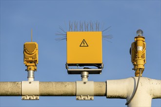 Bird defence, pigeon defence, spikes on a runway lighting system, Stuttgart Airport,