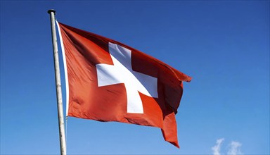 Flag, the national flag of Switzerland flutters in the wind