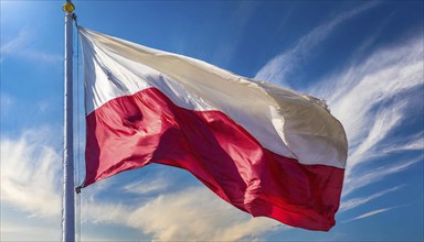 Flags, the national flag of Poland flutters in the wind