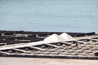 Sea salt extraction, Janubio salt works, Salinas de Janubio, Lanzarote, Canary Islands, Spain,