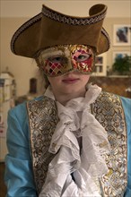 Girl, 10 years old, with carnival mask, Mecklenburg-Western Pomerania, Germany, Europe