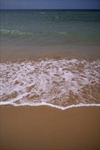 Sea, spray, waves, sandy beach, Meia Praia beach, Lagos, Atlantic Ocean, Algarve, Portugal, Europe