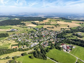 Aerial view of the municipality of Schienen on the Schienerberg mountain range, the Hegauberge