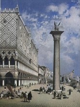 Street scene at the Doge's Palace in Venice, Italy, digital reproduction of an original from the