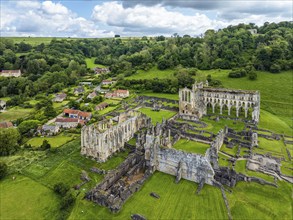 Rievaulx Abbey from a drone, North York Moors National Park, North Yorkshire, England, United