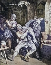 A barber, surgeon, bather, operating in his study, Historic, digitally restored reproduction from a