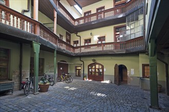 Baroque courtyard in the Haus zum Elefanten in the historic city centre, Regensburg, Upper