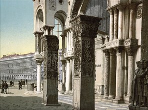 Columns of St Mark's Church, Venice, Italy, Historic, digitally restored reproduction from a 19th