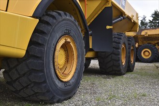 Car tyres from a dump truck