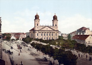 Nagy Templom és Piacz Utcza, Great Church & Placz Utcza, Debreczin, Hungary, 1890, Historical,