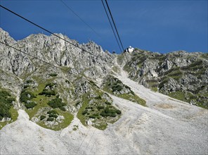 Cable car of the Hafelekarbahn of the Innsbrucker Nordkettenbahnen to the Hafelekar, mountains of