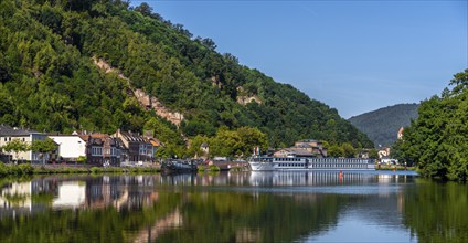 Passenger jetty, promenade on the banks of the Main, Miltenberg, Lower Franconia, Bavaria, Germany,