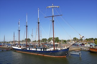 Old sailing ship, traditional sailing ship in the harbour of Enkhuizen, North Holland, West