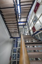 Modern staircase with blue accent and industrial design, University of Stuttgart, Germany, Europe