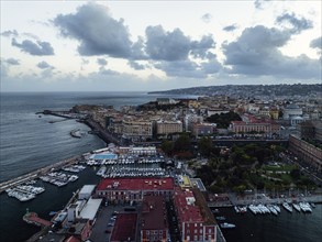 Darsena Borbonica Napoli and Molo San Vincenzo from a drone, Naples, Campania, Italy, Europe