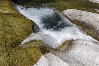 Rein da Christallina torrent near Medel. Pools with crystal-clear water in the riverbed. Canton of