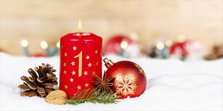 First 1st Advent with candle Christmas decoration Christmas decoration panorama Christmas card for