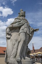 Sculpture of Pipin the Younger, King of the Franks around 751, on the Heiligenbrücke, Würzburg,