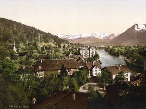 Thun, general view, Bernese Oberland, Switzerland, Historic, digitally restored reproduction from a