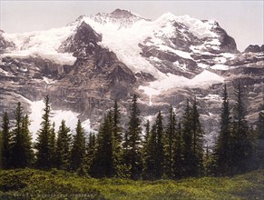 Wengern Alp and Jungfrau, Bernese Oberland, Switzerland, Historic, digitally restored reproduction