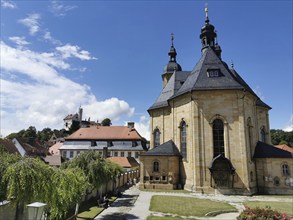 Basilica of Gößweinstein seen from the south, pilgrimage church of the Holy Trinity with Franciscan