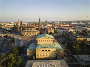 Aerial view of the historic old town with Semper Opera House, Court Church and Royal Palace on