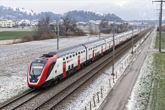 Bombardier Twindexx train operated by SBB Swiss Federal Railways in Wartau, Switzerland, Europe