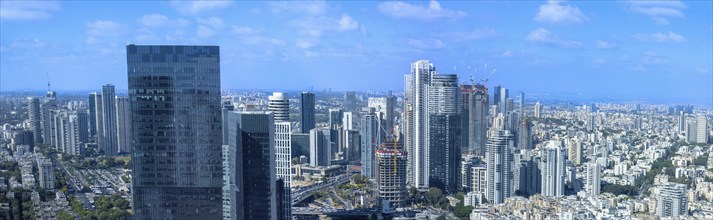 Israel, Tel Aviv financial business district skyline with shopping malls and high tech offices,