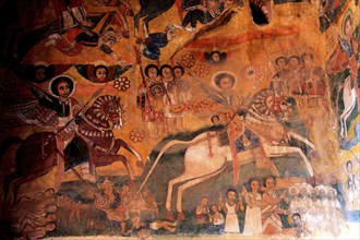 Wall painting in the Abraha Atsbeha rock church, Abreha wa Atsbeha monastery, Ethiopia, Africa