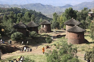 Lalibela, traditional round huts, typical Tukul houses, Ethiopia, Africa