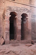 Rock churches of Lalibela, entrance to St Mary's Church, Bete Maryam, Ethiopia, Africa