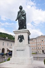 Mozart memorial on Mozartplatz in Salzburg, musician, composer, famous, statue, classical music,