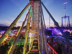 View from the Ferris wheel at the Cranger Kirmes in the evening, Herne, Ruhr area, North