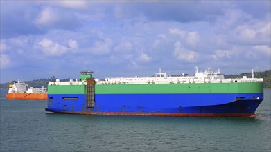 International container ship crossing Panama Canal delivering global commerce trade cargo