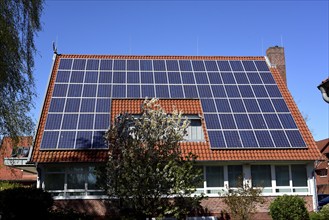 Europe, Germany, Lower Saxony, Stade district, Altes Land near Hamburg, photovoltaic system, on