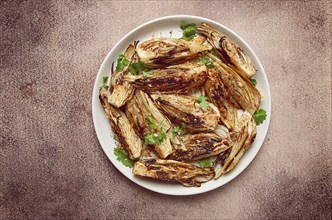 Baked, oven-baked fennel, with spices, in olive oil, homemade, no people