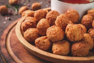 Chicken popcorn, deep fried, nuggets, close-up, rustic, no people