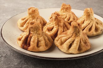 Deep-fried khinkali, khinkali with meat, traditional Georgian dish, no people