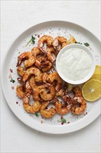 Fried shrimp, headless, with spices, grilled, homemade, no people