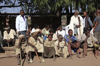 Lalibela, pilgrims in front of the area of the rock-hewn churches, Ethiopia, Africa