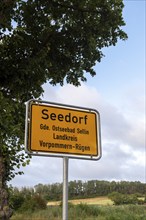 Town sign Seedorf, Island of Rügen, Mecklenburg-Western Pomerania, Germany, Europe