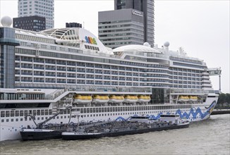 The cruise ship AIDA Prima is refuelled, moored at the Cruise Terminal Rotterdam, Netherlands