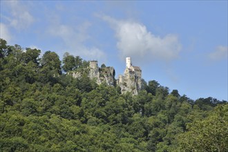 Castle built 19th century, mountain, forest, landscape, Honau, Lichtenstein, Albtrauf, Swabian Alb,