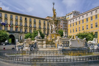 Fountain of Neptune in the Municipio square in the centre, Naples, Gulf of Naples, Campania, Italy,